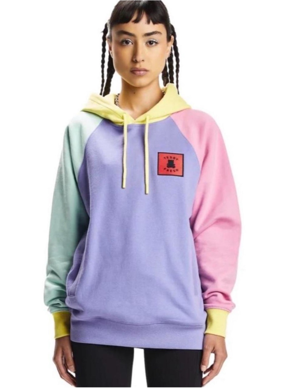 Teddy Fresh Pastel Colorblock Hoodie - Lavender, Pink, Mint, Yellow - unisex M